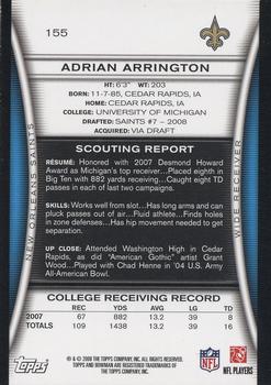 2008 Bowman #155 Adrian Arrington Back