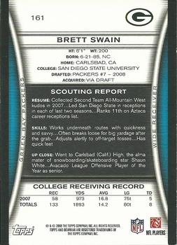 2008 Bowman #161 Brett Swain Back