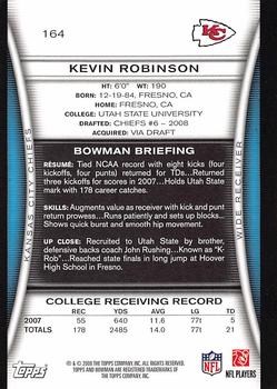 2008 Bowman #164 Kevin Robinson Back