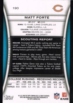 2008 Bowman #190 Matt Forte Back
