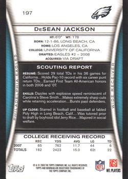 2008 Bowman #197 DeSean Jackson Back