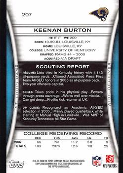 2008 Bowman #207 Keenan Burton Back