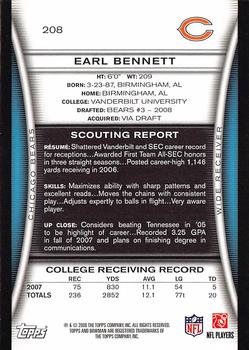 2008 Bowman #208 Earl Bennett Back