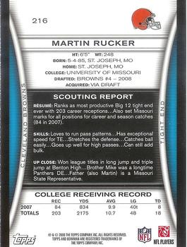 2008 Bowman #216 Martin Rucker Back