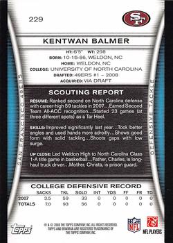 2008 Bowman #229 Kentwan Balmer Back