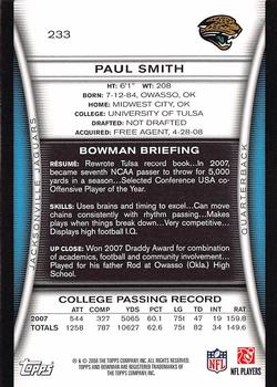 2008 Bowman #233 Paul Smith Back