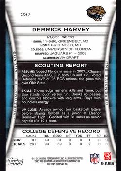 2008 Bowman #237 Derrick Harvey Back