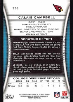 2008 Bowman #238 Calais Campbell Back