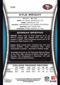 2008 Bowman #246 Kyle Wright Back