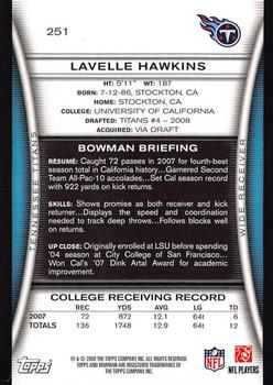 2008 Bowman #251 Lavelle Hawkins Back