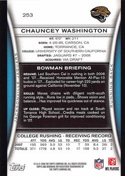 2008 Bowman #253 Chauncey Washington Back