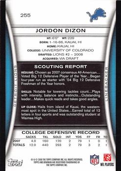2008 Bowman #255 Jordon Dizon Back