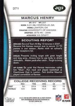 2008 Bowman #271 Marcus Henry Back