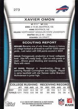 2008 Bowman #273 Xavier Omon Back