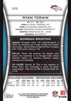 2008 Bowman #275 Ryan Torain Back