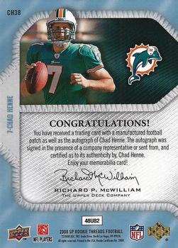 2008 SP Rookie Threads #CH38 Chad Henne Back