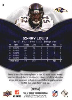 2008 SP Rookie Threads #8 Ray Lewis Back