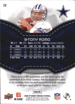 2008 SP Rookie Threads #26 Tony Romo Back