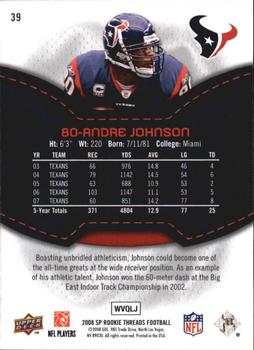 2008 SP Rookie Threads #39 Andre Johnson Back