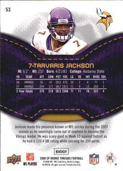 2008 SP Rookie Threads #53 Tarvaris Jackson Back