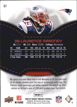 2008 SP Rookie Threads #57 Laurence Maroney Back