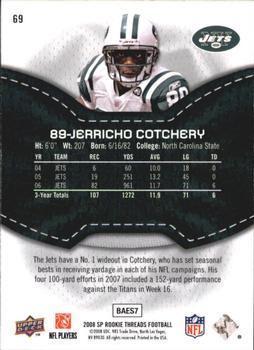 2008 SP Rookie Threads #69 Jerricho Cotchery Back