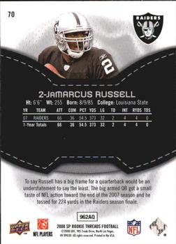 2008 SP Rookie Threads #70 JaMarcus Russell Back