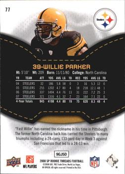 2008 SP Rookie Threads #77 Willie Parker Back