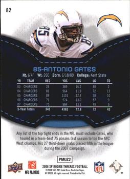 2008 SP Rookie Threads #82 Antonio Gates Back