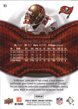 2008 SP Rookie Threads #93 Carnell Williams Back