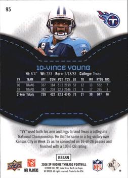 2008 SP Rookie Threads #95 Vince Young Back