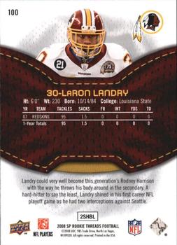 2008 SP Rookie Threads #100 LaRon Landry Back