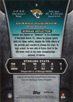 2013 Bowman Sterling - Gold Refractors #3 Denard Robinson Back