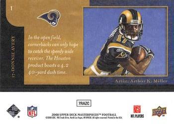 2008 Upper Deck Masterpieces #1 Donnie Avery Back