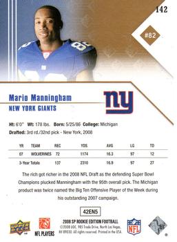 2008 SP Rookie Edition #142 Mario Manningham Back