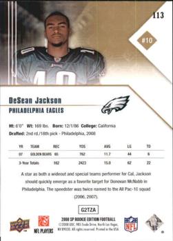 2008 SP Rookie Edition #113 DeSean Jackson Back
