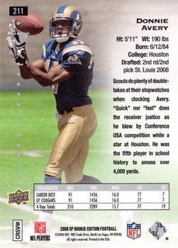2008 SP Rookie Edition #211 Donnie Avery Back