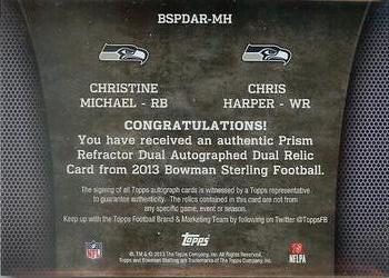 2013 Bowman Sterling - Prism Refractor Dual Autographed Dual Relics #BSPDAR-MH Christine Michael / Chris Harper Back