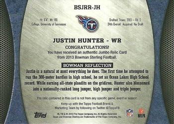 2013 Bowman Sterling - Jumbo Rookie Relics #BSJRR-JH Justin Hunter Back
