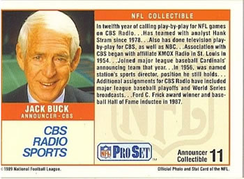 1989 Pro Set - Announcer Collectibles #11 Jack Buck Back