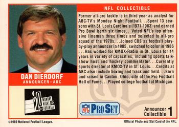1989 Pro Set - Announcer Collectibles #1 Dan Dierdorf Back