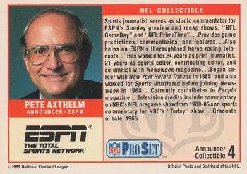 1989 Pro Set - Announcer Collectibles #4 Pete Axthelm Back