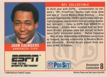 1989 Pro Set - Announcer Collectibles #8 John Saunders Back