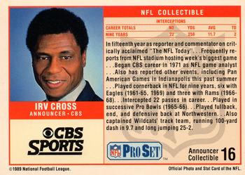 1989 Pro Set - Announcer Collectibles #16 Irv Cross Back