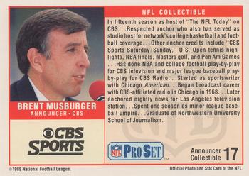 1989 Pro Set - Announcer Collectibles #17 Brent Musburger Back