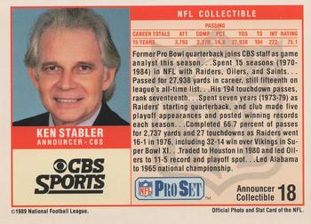 1989 Pro Set - Announcer Collectibles #18 Ken Stabler Back