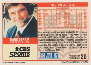 1989 Pro Set - Announcer Collectibles #20 Hank Stram Back
