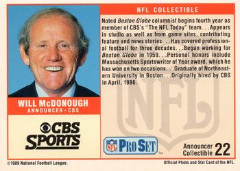 1989 Pro Set - Announcer Collectibles #22 Will McDonough Back