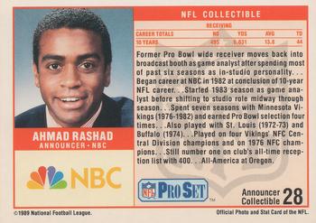 1989 Pro Set - Announcer Collectibles #28 Ahmad Rashad Back