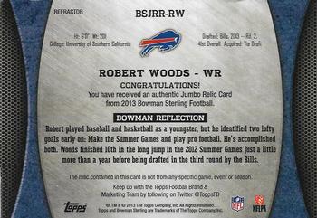 2013 Bowman Sterling - Jumbo Rookie Relics Prism Refractors #BSJRR-RW Robert Woods Back